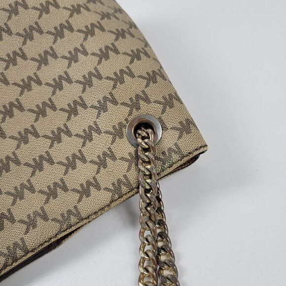 Michael Kors Jet Set‎ Chain Large Signature Tote Khaki/Brown Coated Canvas Bag - Picture 7 of 15